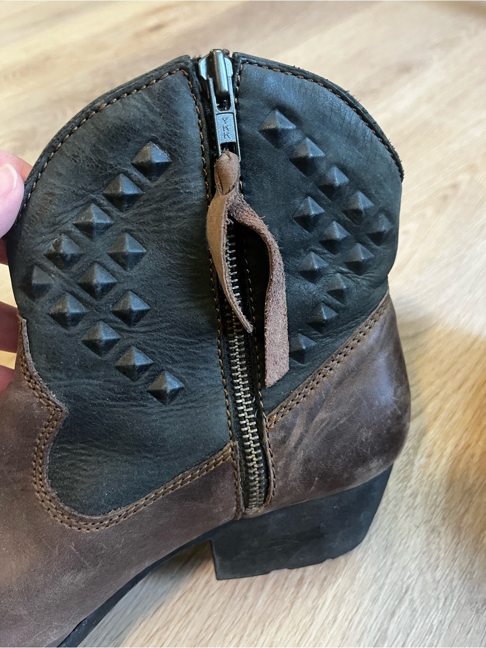 Born Brown and Black Leather Ankle Western Booties - Picture 3 of 7